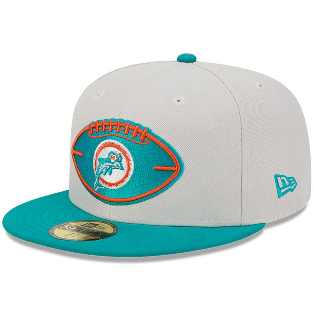 Miami Dolphins New Era 2024 Sideline Historic 59FIFTY Fitted Hat Stone/Aqua