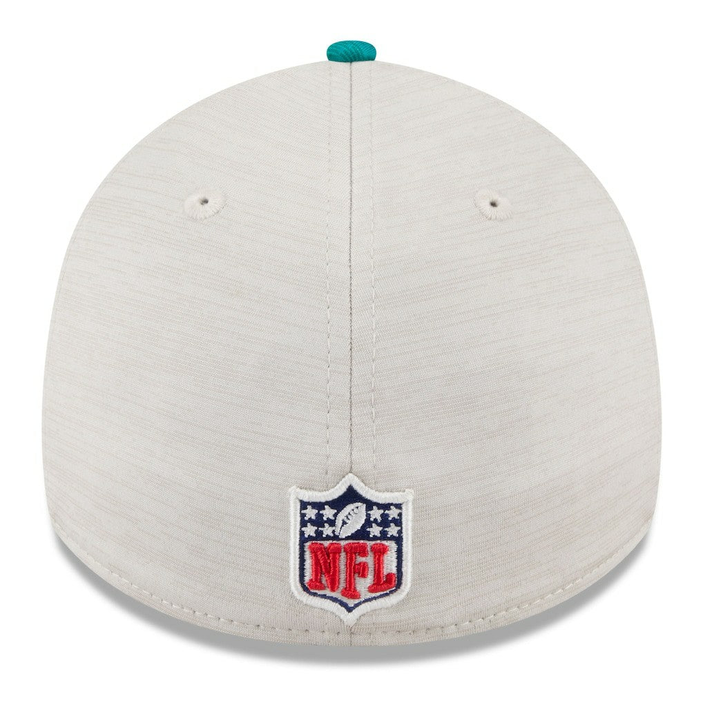Miami Dolphins New Era 2024 Sideline Historic 39THIRTY Flex Hat Stone/Aqua