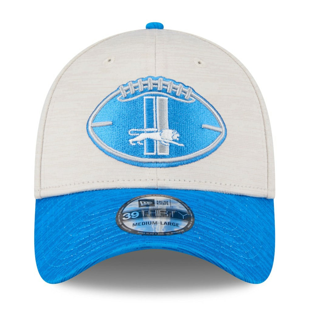 Detroit Lions New Era 2024 Sideline Historic 39THIRTY Flex Hat Stone/Blue