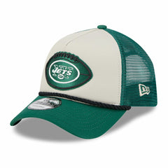 New York Jets New Era 2024 Sideline Historic 9FORTY A-Frame Trucker Adjustable Hat Stone/Green