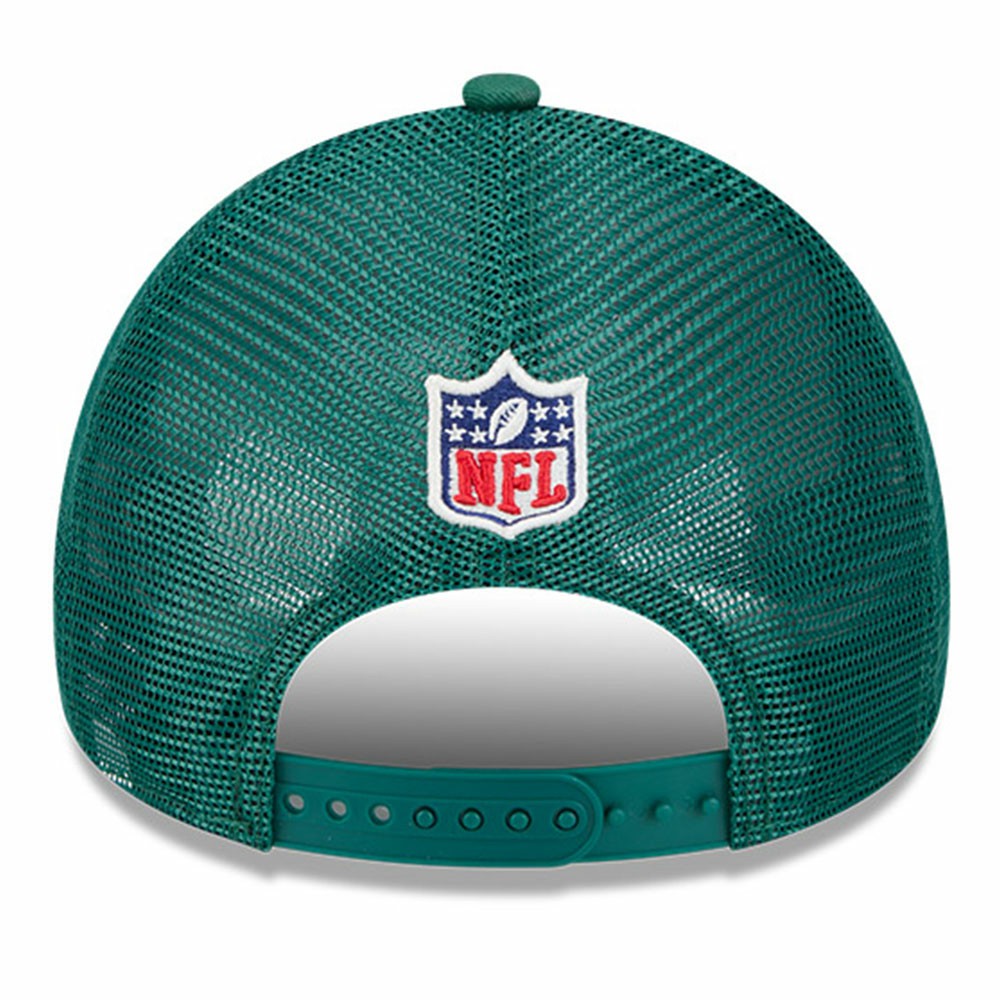 New York Jets New Era 2024 Sideline Historic 9FORTY A-Frame Trucker Adjustable Hat Stone/Green