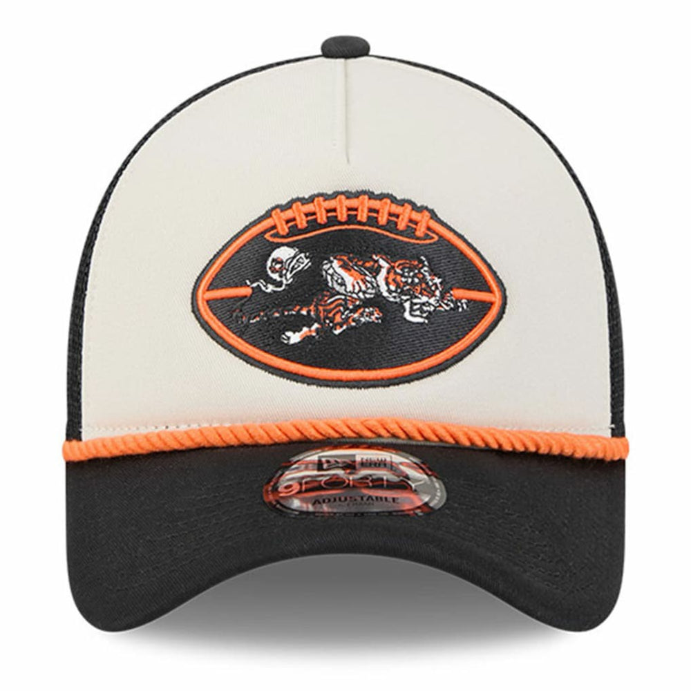 Cincinnati Bengals New Era 2024 Sideline Historic 9FORTY A-Frame Trucker Adjustable Hat Stone/Black