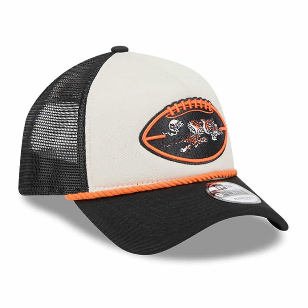 Cincinnati Bengals New Era 2024 Sideline Historic 9FORTY A-Frame Trucker Adjustable Hat Stone/Black