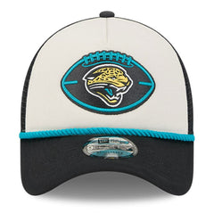 Jacksonville Jaguars New Era 2024 Sideline Historic 9FORTY A-Frame Trucker Adjustable Hat Stone/Black