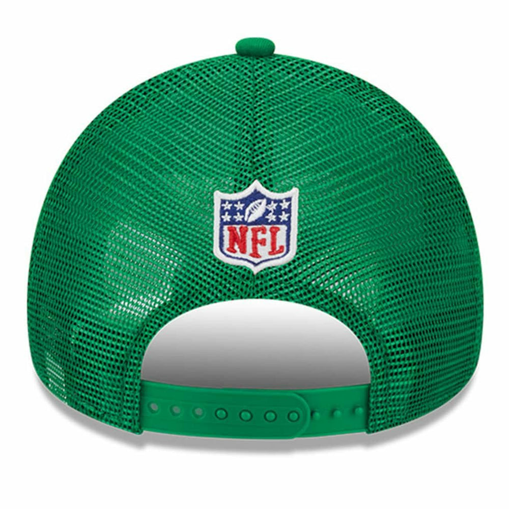Philadelphia Eagles New Era 2024 Sideline Historic 9FORTY A-Frame Trucker Adjustable Hat Stone/Kelly Green