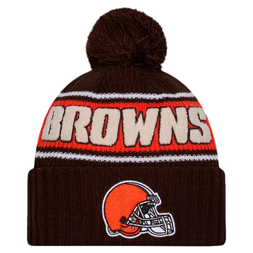 Cleveland Browns New Era 2024 Sideline Cuffed Knit Hat with Pom Brown