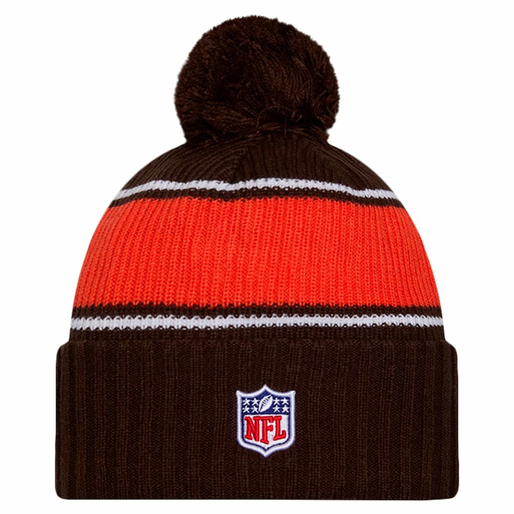 Cleveland Browns New Era 2024 Sideline Cuffed Knit Hat with Pom Brown