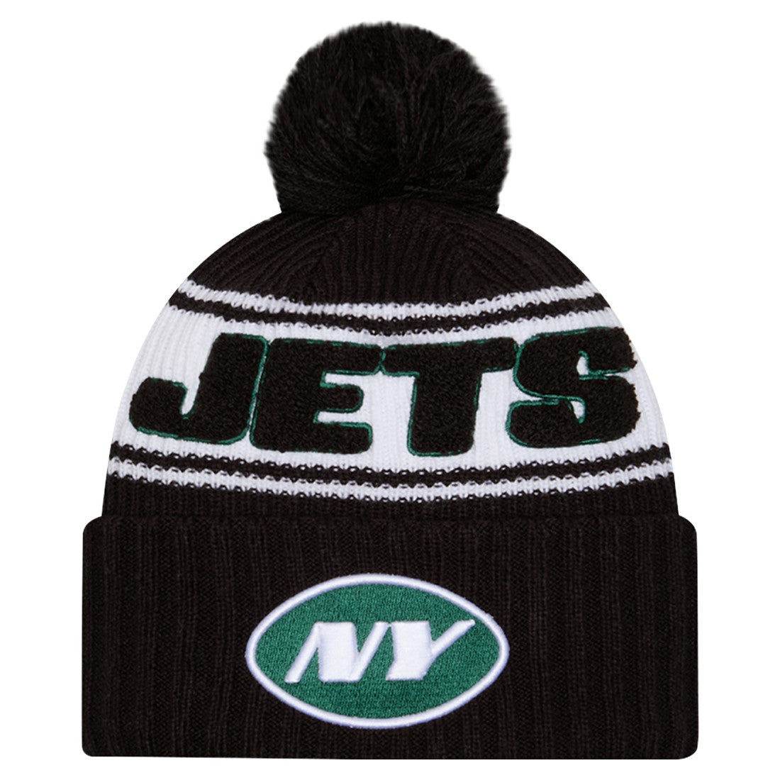 New York Jets New Era 2024 Sideline Cuffed Knit Hat with Pom Black