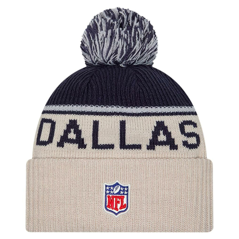 Dallas Cowboys New Era NFL Sideline Historic Cuffed Knit Hat with Pom
 Stone