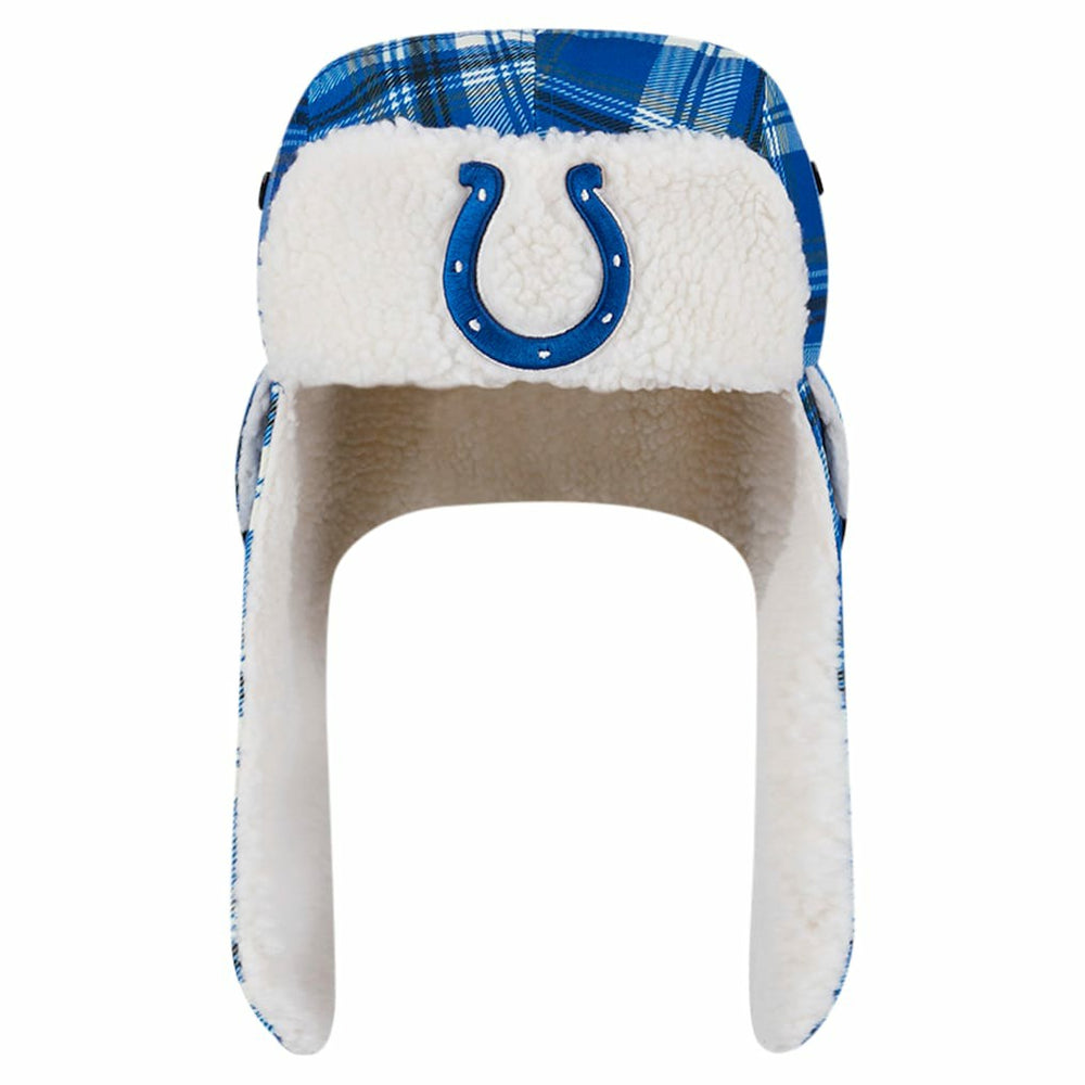 Indianapolis Colts New Era Sideline Plaid Sherpa Trapper Hat Royal