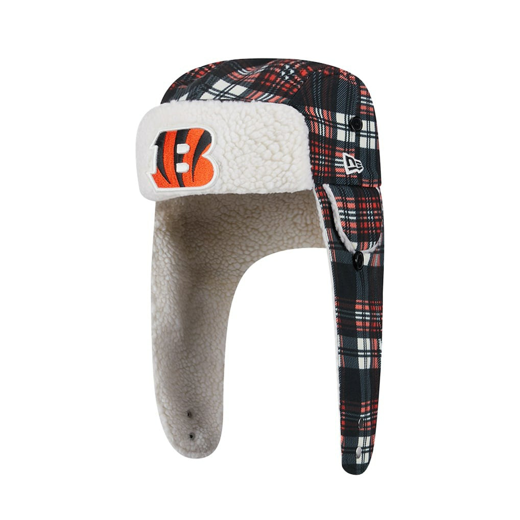 Cincinnati Bengals New Era Sideline Plaid Sherpa Trapper Hat Black