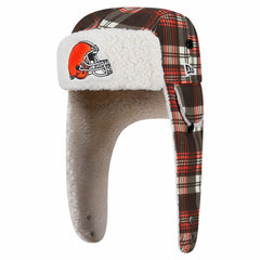 Cleveland Browns New Era Sideline Plaid Sherpa Trapper Hat Brown
