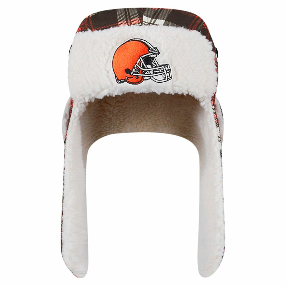 Cleveland Browns New Era Sideline Plaid Sherpa Trapper Hat Brown