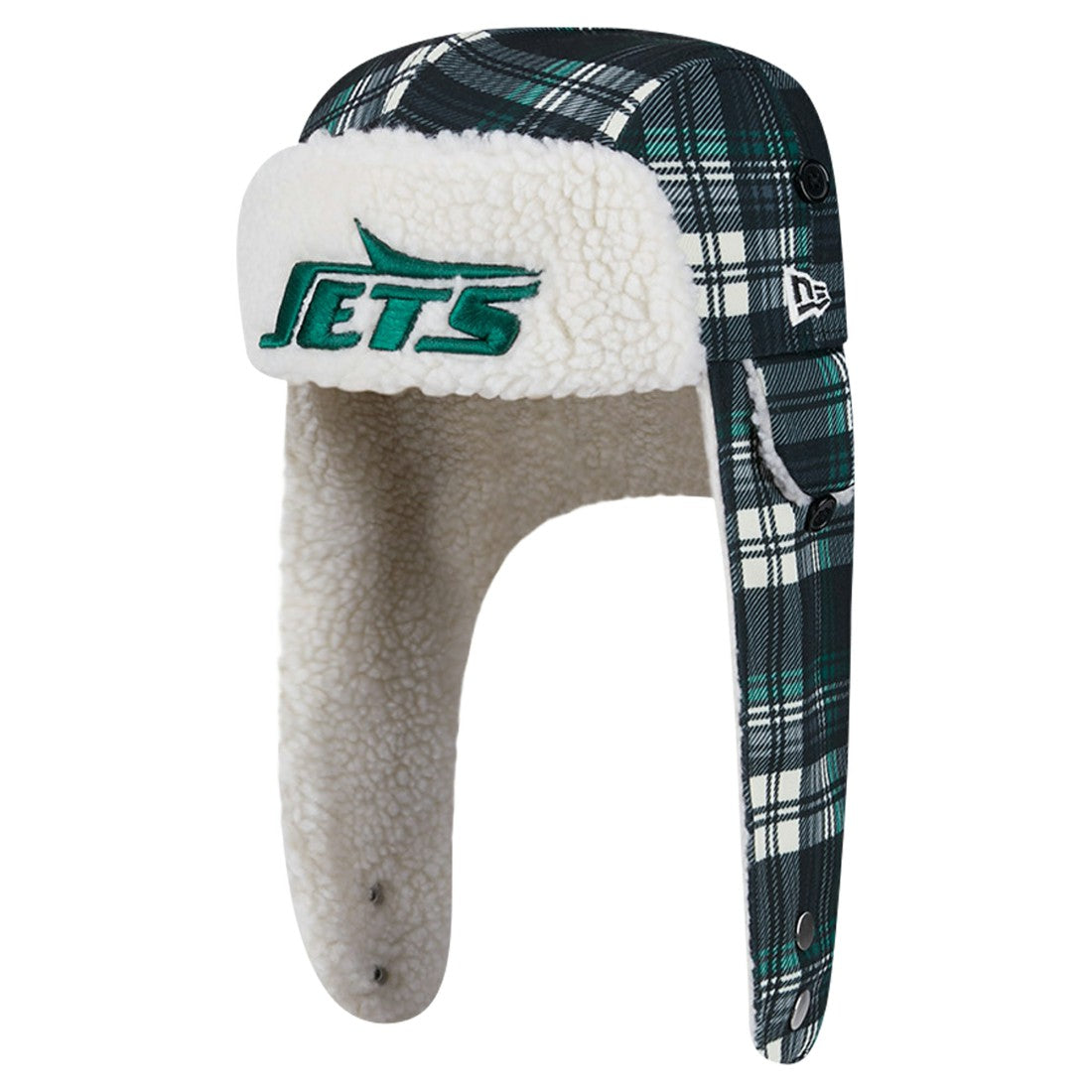 New York Jets New Era Sideline Plaid Sherpa Trapper Hat Black