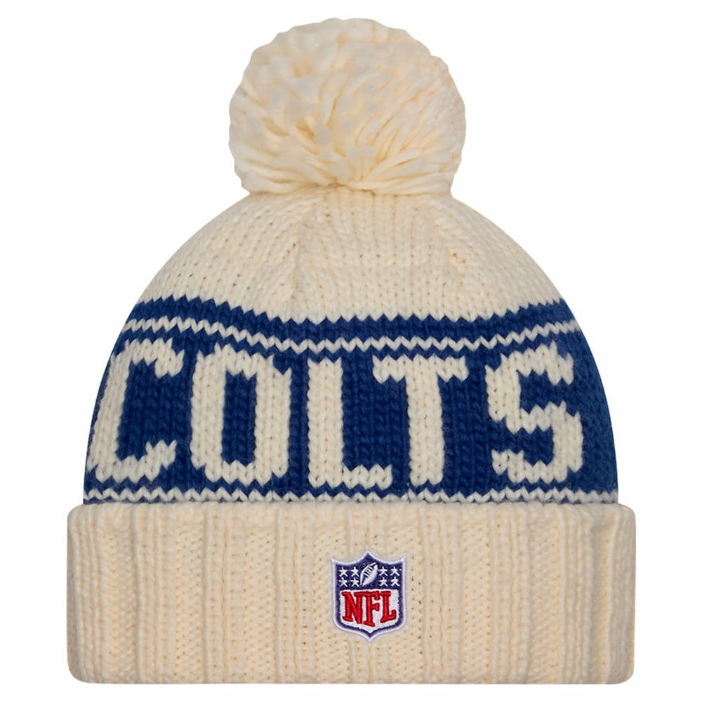 Indianapolis Colts New Era Women's 2024 Sideline Cuffed Knit Hat with Pom Cream