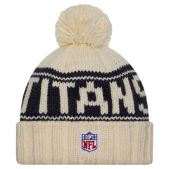 Tennessee Titans New Era Women's 2024 Sideline Cuffed Knit Hat with Pom Cream