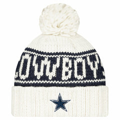 Dallas Cowboys New Era Women's 2024 Sideline Cuffed Knit Hat with Pom White