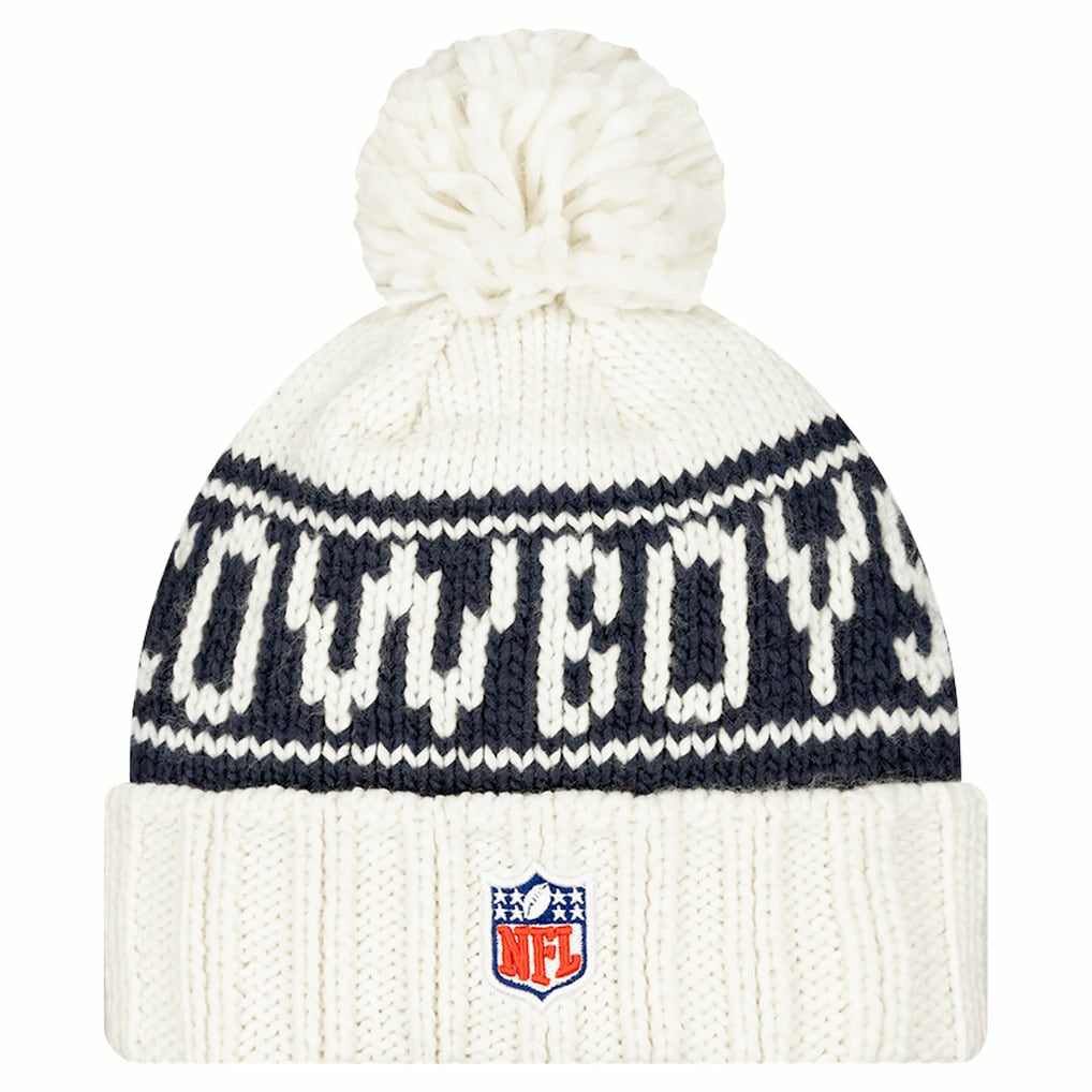 Dallas Cowboys New Era Women's 2024 Sideline Cuffed Knit Hat with Pom White