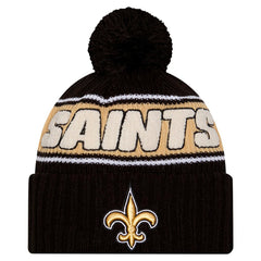 New Orleans Saints New Era Youth 2024 Sideline Sport Cuffed Knit Hat with Pom Black
