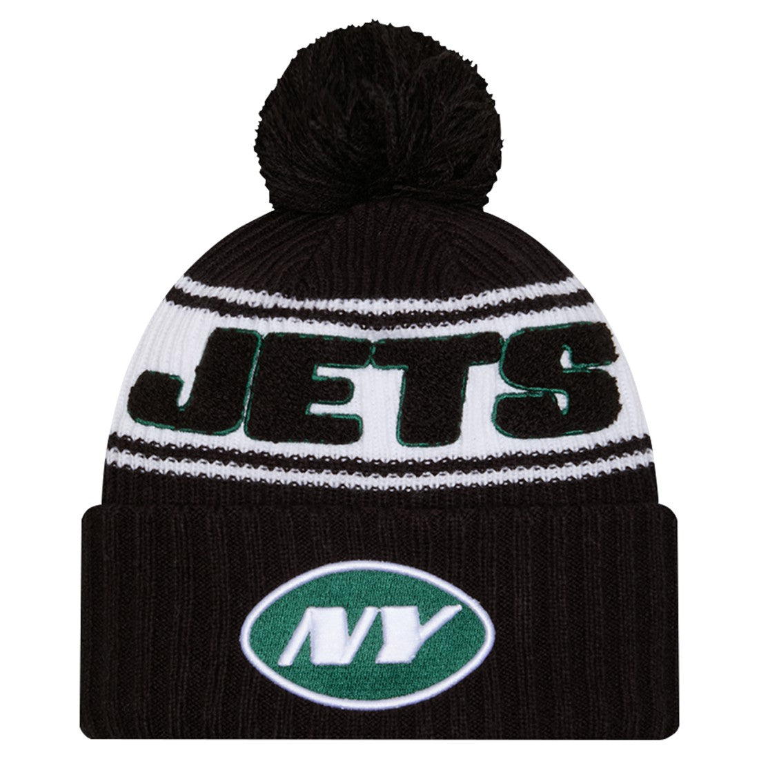 New York Jets New Era Youth 2024/25 Sideline Cuffed Knit Hat with Pom Black