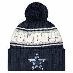 Dallas Cowboys New Era Youth 2024/25 Sideline Cuffed Knit Hat with Pom Navy