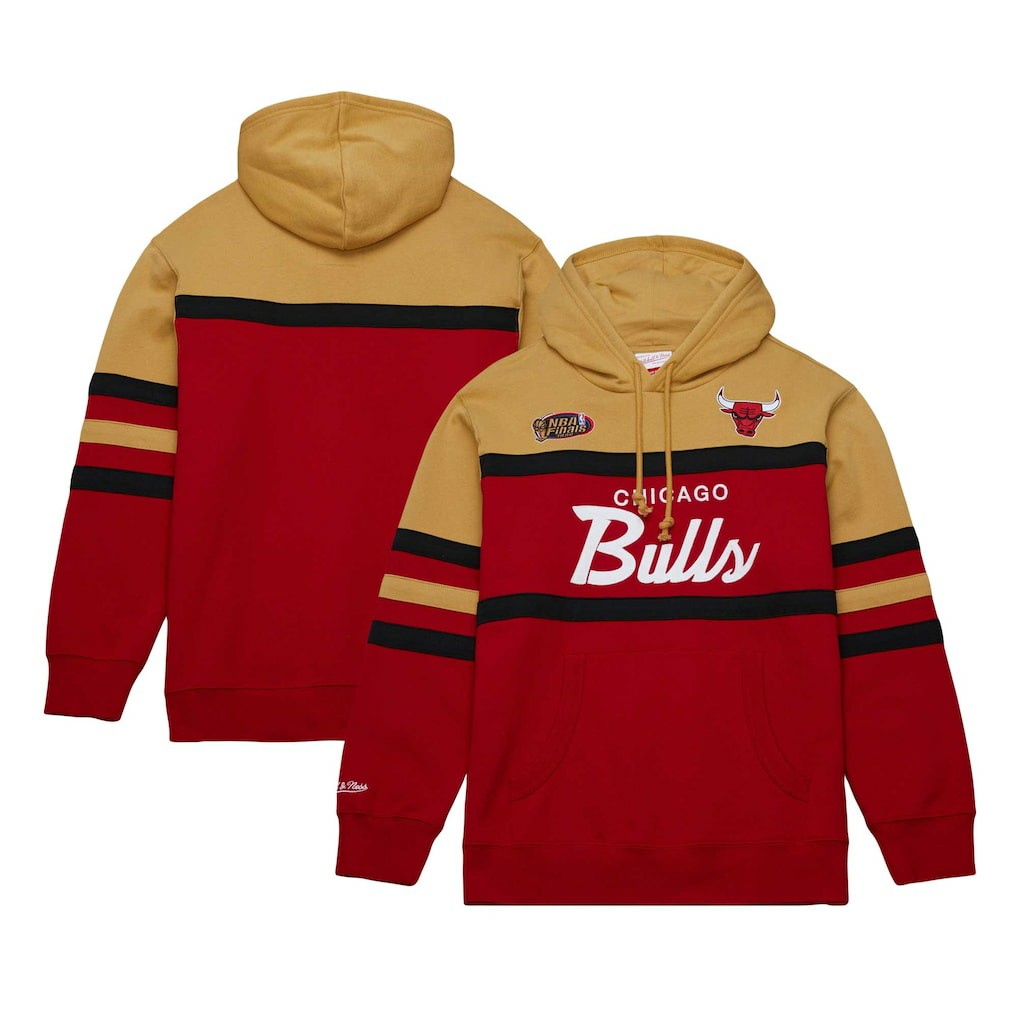 Chicago Bulls Head Coach Pullover Hoodie Red/Gold | Mitchell & Ness US