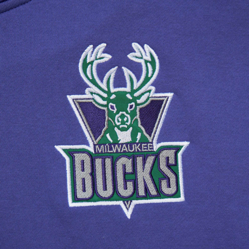 Milwaukee Bucks Team OG 2.0 Vintage Logo Fleece Pullover Hoodie Purple | Mitchell & Ness US