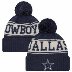 Dallas Cowboys New Era Youth Retro Cuffed Knit Hat with Pom Navy