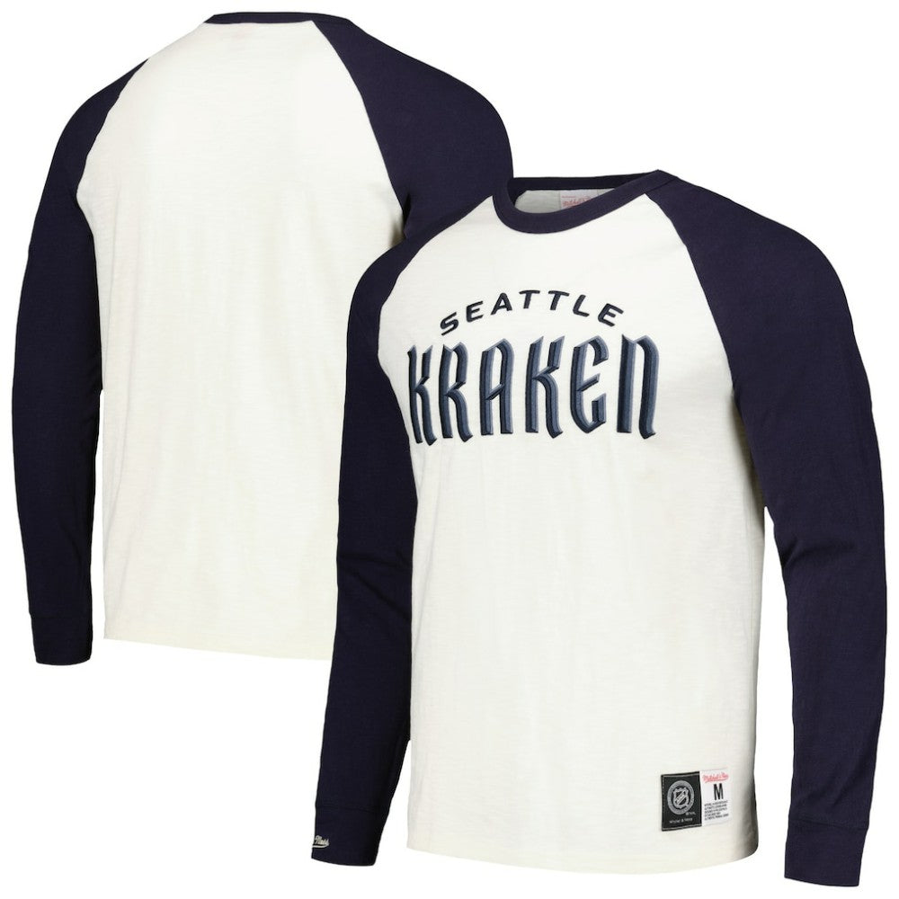 Seattle Kraken Mitchell & Ness Legendary Slub Vintage Raglan Long Sleeve T-Shirt - Cream - NHL 201112934