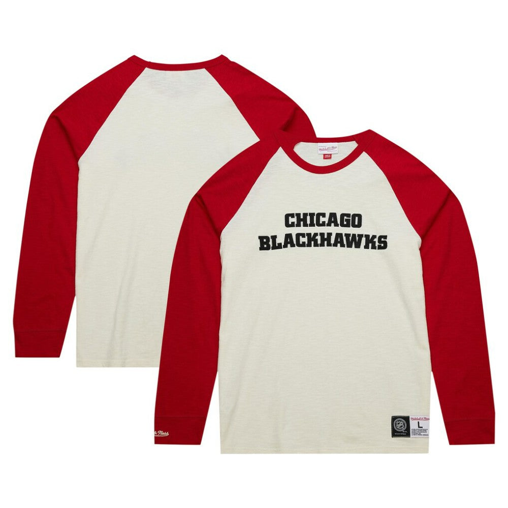 Chicago Blackhawks Mitchell & Ness Legendary Slub Vintage Raglan Long Sleeve T-Shirt - Cream - NHL 201112939
