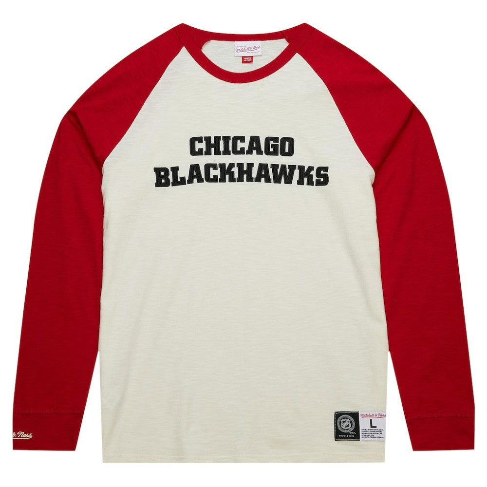 Chicago Blackhawks Mitchell & Ness Legendary Slub Vintage Raglan Long Sleeve T-Shirt - Cream - NHL 201112939