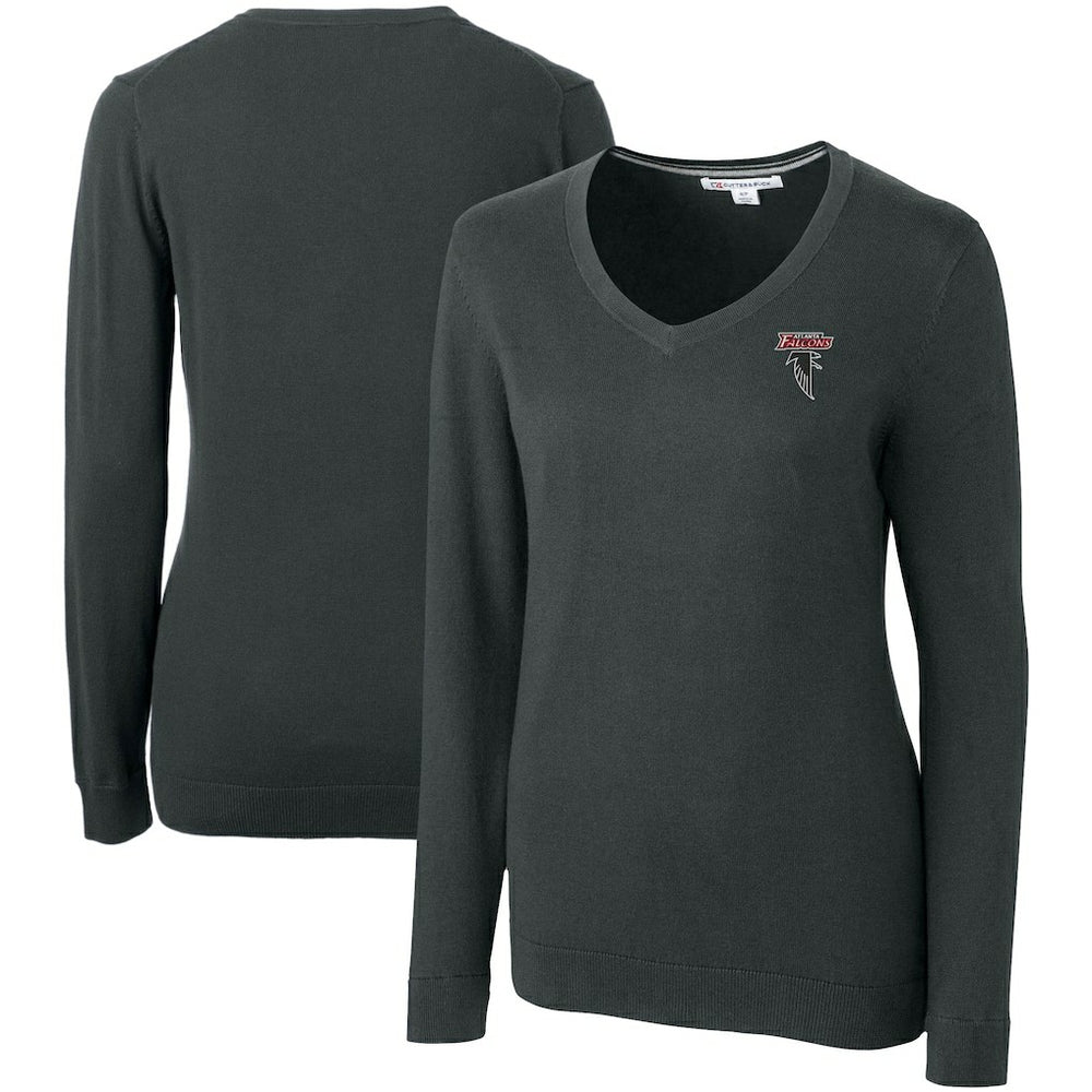 Atlanta Falcons Cutter & Buck Women's Throwback Logo Lakemont Tri-Blend V-Neck Pullover Sweater Heather Charcoal