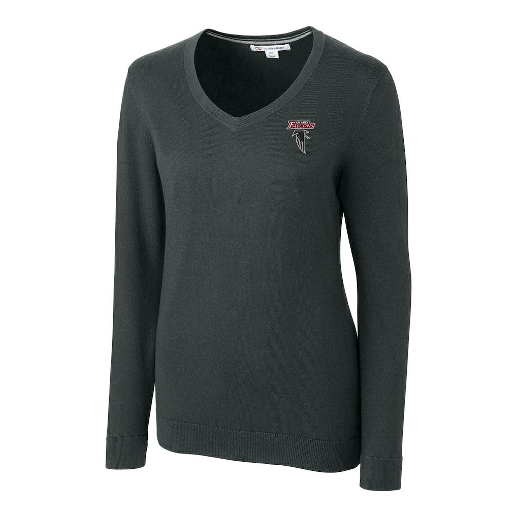 Atlanta Falcons Cutter & Buck Women's Throwback Logo Lakemont Tri-Blend V-Neck Pullover Sweater Heather Charcoal