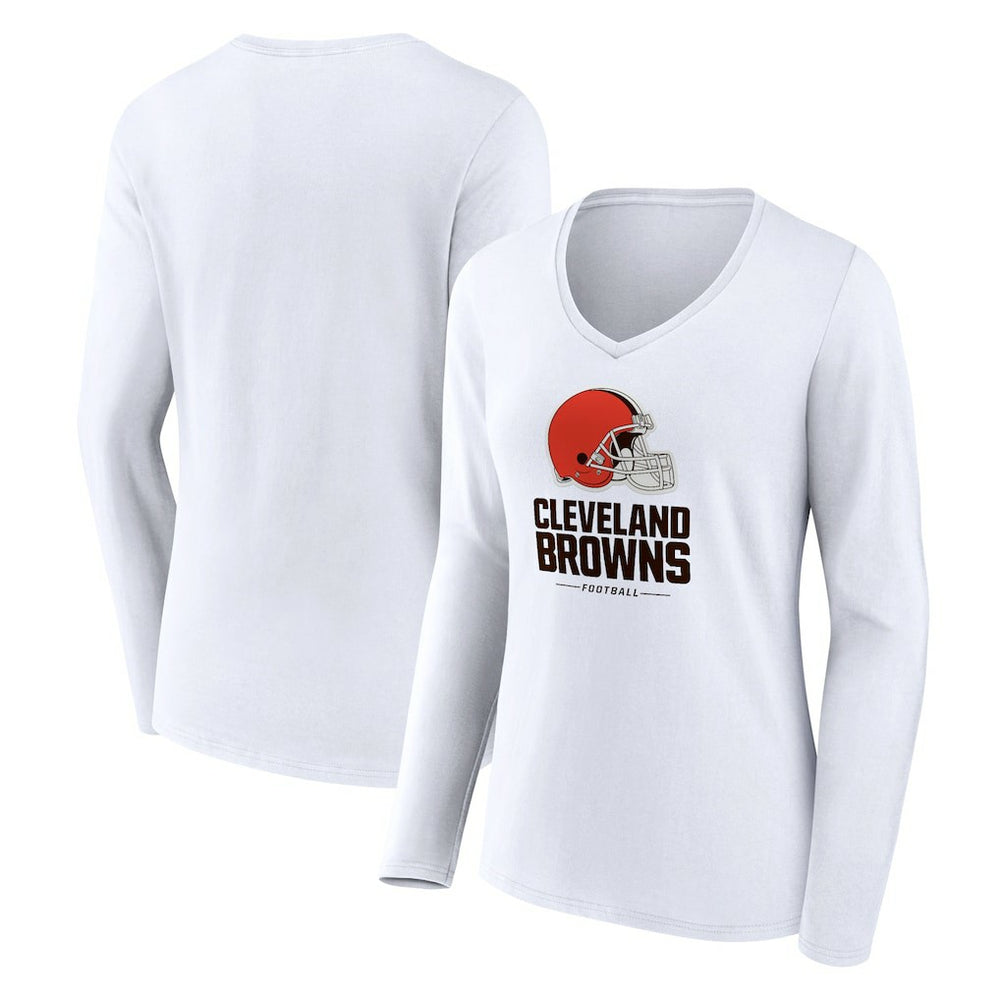 Cleveland Browns Women's Team Lockup Long Sleeve V-Neck T-Shirt White