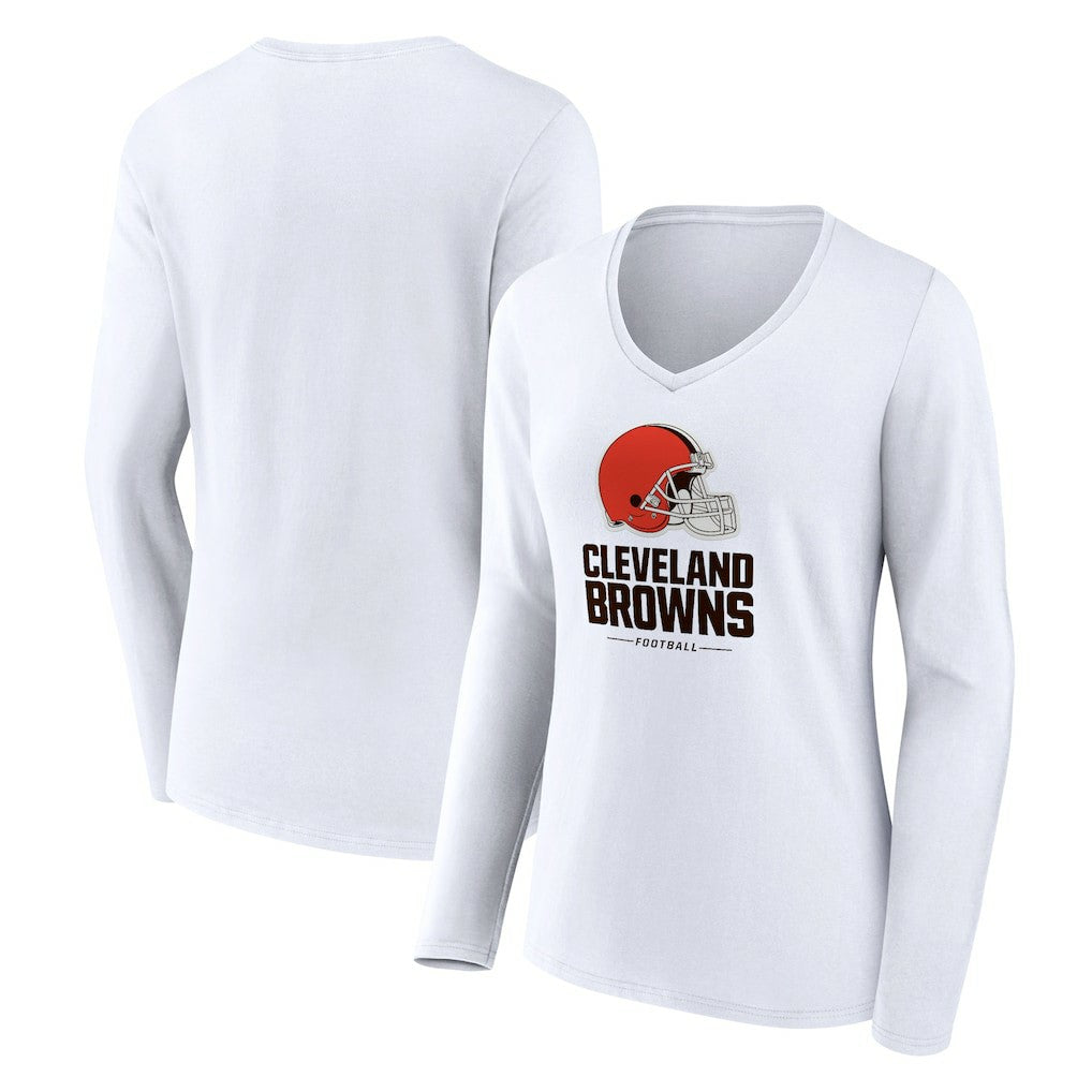 Cleveland Browns Women's Team Lockup Long Sleeve V-Neck T-Shirt White