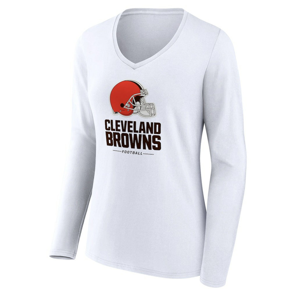 Cleveland Browns Women's Team Lockup Long Sleeve V-Neck T-Shirt White