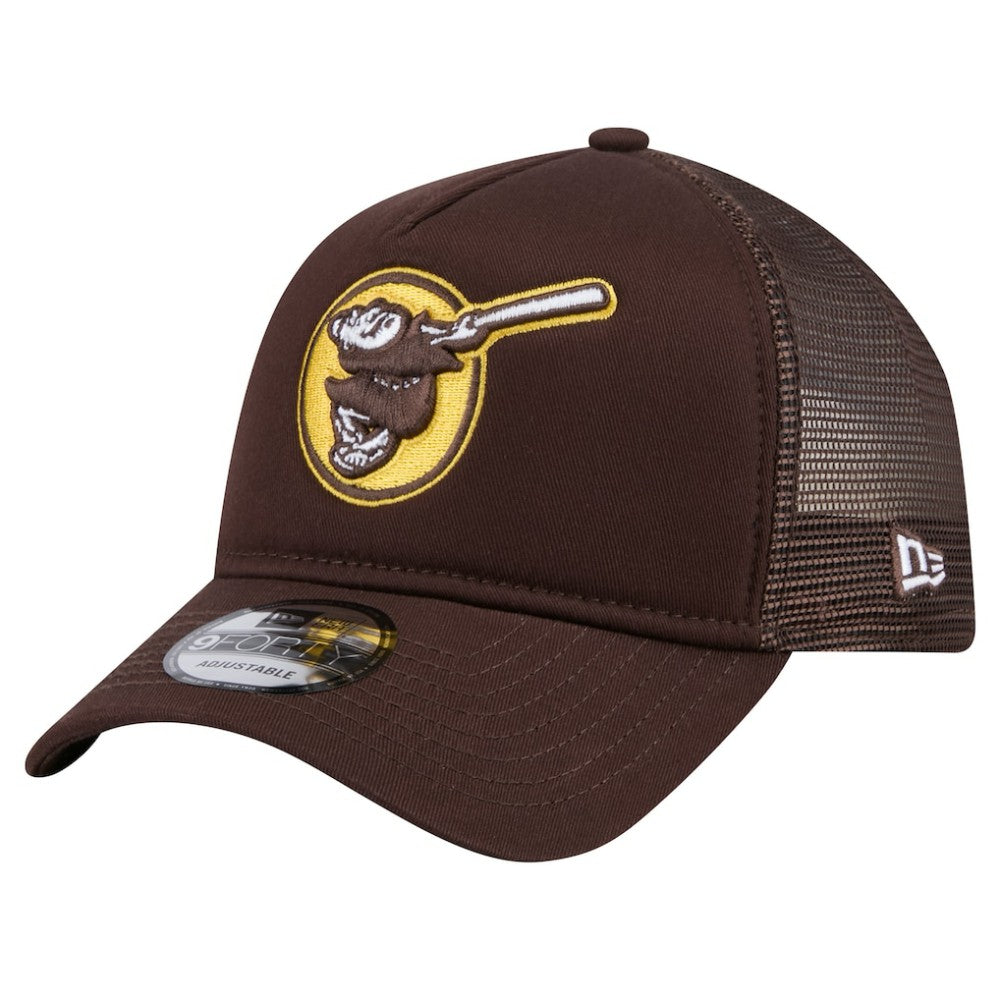 San Diego Padres New Era 9FORTY A-Frame Trucker Adjustable Hat - Brown - New Era on Sale