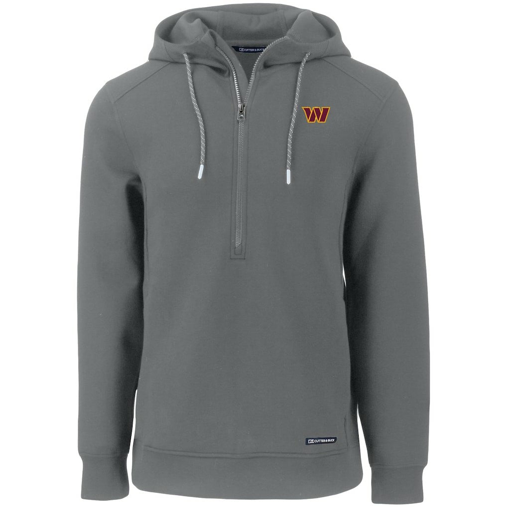 Washington Commanders Cutter & Buck Primary Mark Roam Eco Recycled Half-Zip Pullover Hoodie Gray