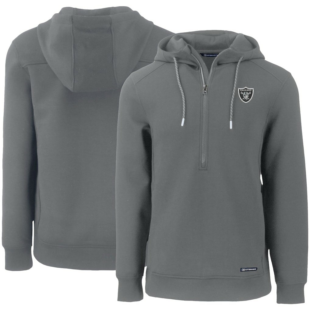 Las Vegas Raiders Cutter & Buck Primary Mark Roam Eco Recycled Half-Zip Pullover Hoodie Gray