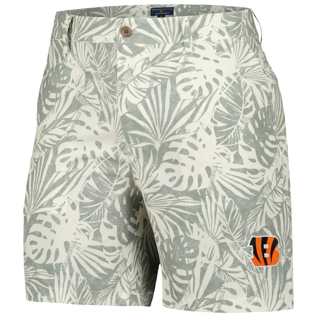 Cincinnati Bengals Margaritaville Sandwashed Monstera Print Amphib Shorts Gray
