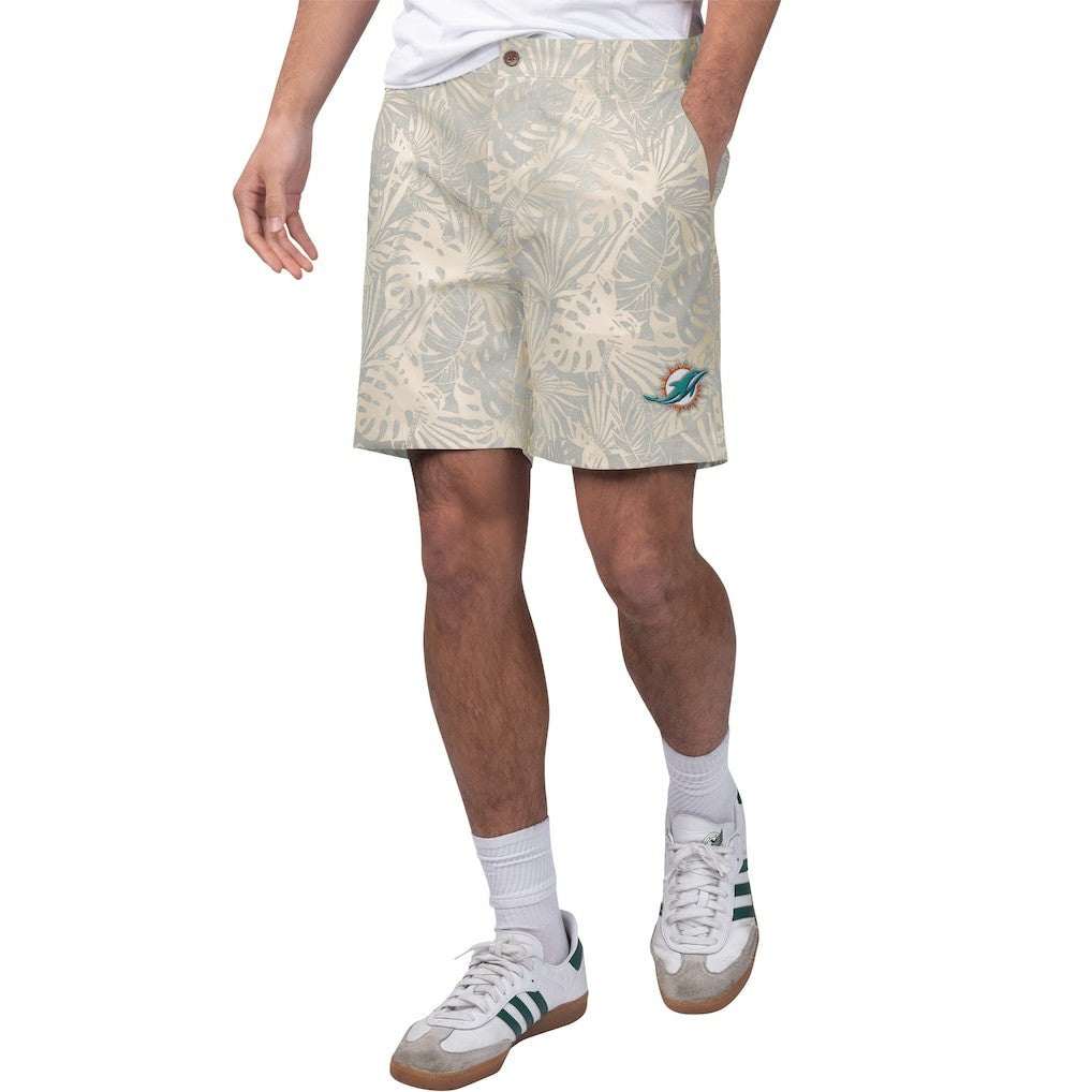 Miami Dolphins Margaritaville Sandwashed Monstera Print Amphib Shorts Gray