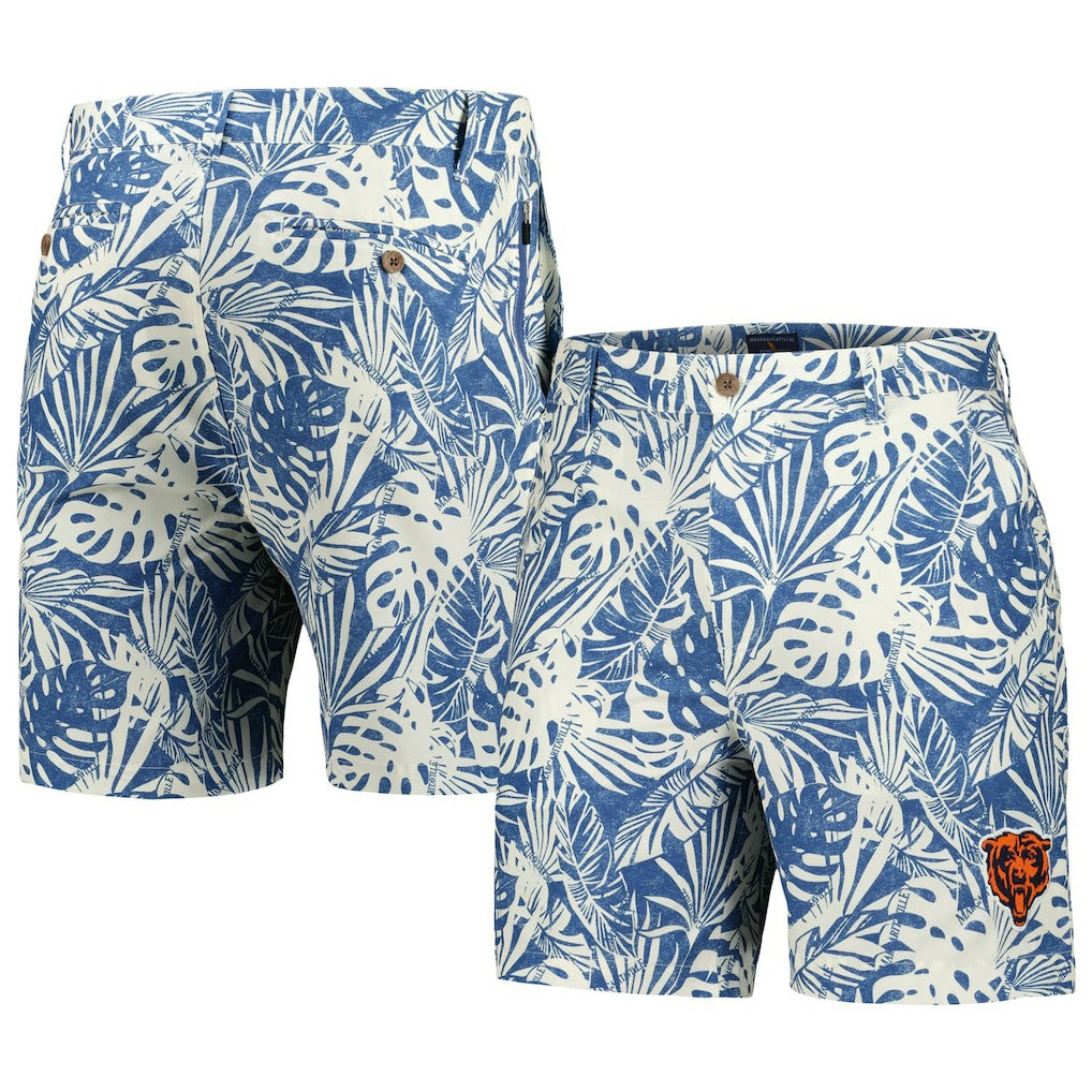 Chicago Bears Margaritaville Sandwashed Monstera Print Amphib Shorts Navy