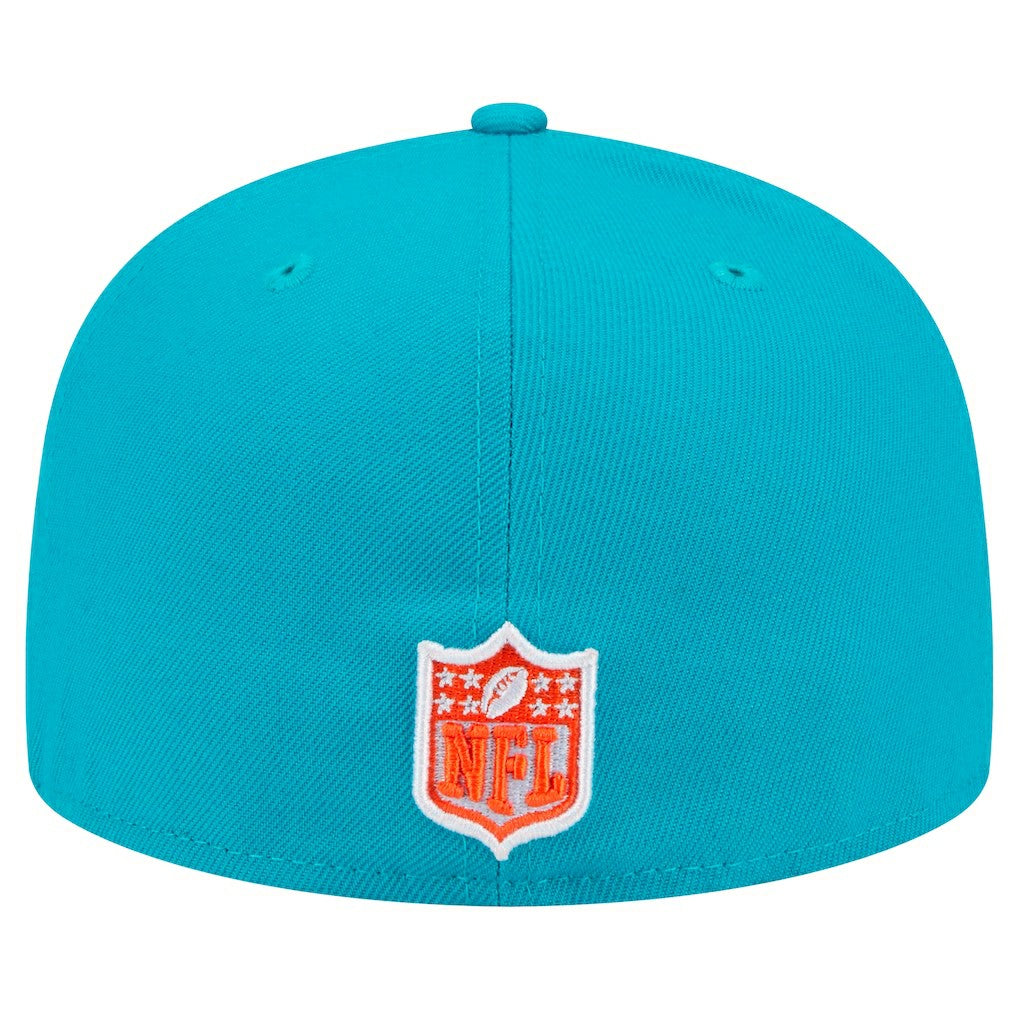 Miami Dolphins New Era Script Sided 59FIFTY Fitted Hat Aqua