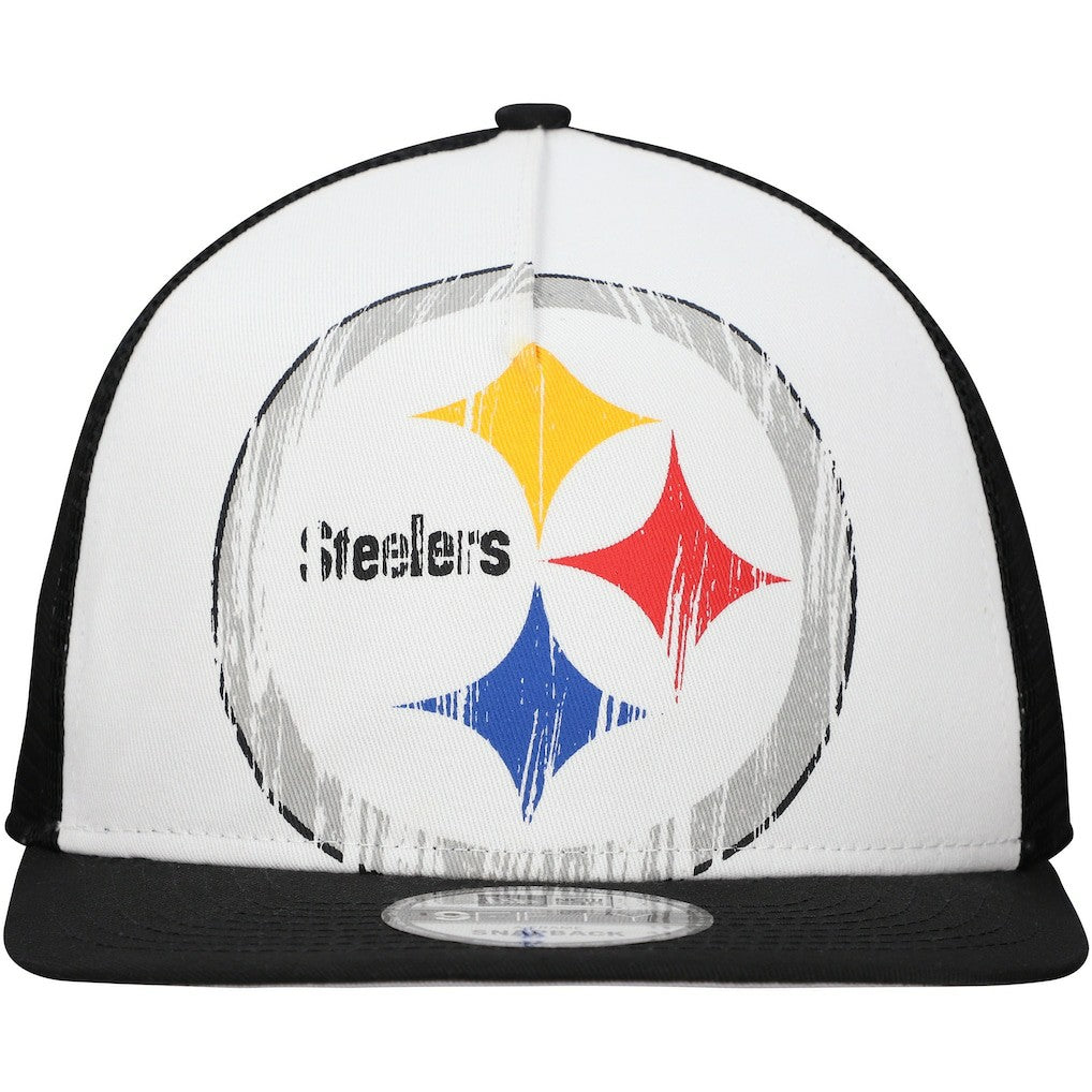 New Era Pittsburgh Steelers Distressed 9FIFTY A-Frame Snapback Hat White/Black