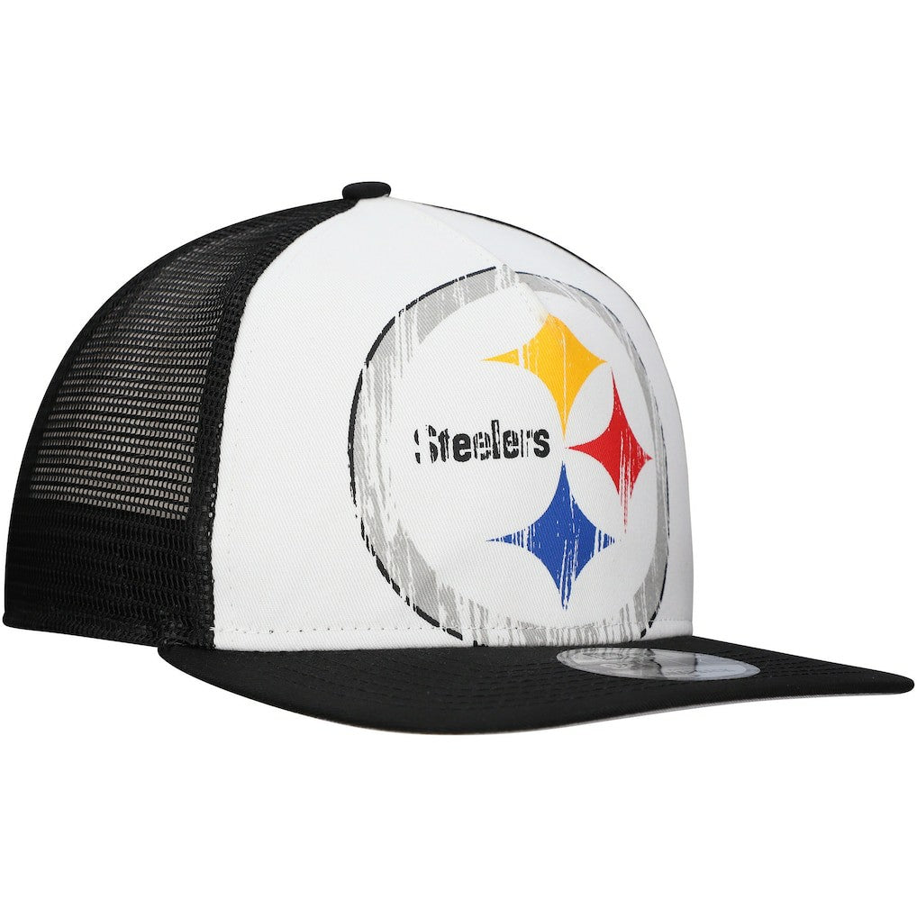 New Era Pittsburgh Steelers Distressed 9FIFTY A-Frame Snapback Hat White/Black