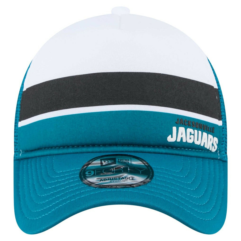 Jacksonville Jaguars New Era Color-Block 9FORTY A-Frame Trucker Adjustable Hat White/Teal