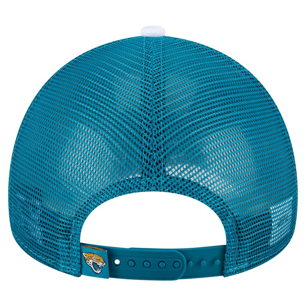 Jacksonville Jaguars New Era Color-Block 9FORTY A-Frame Trucker Adjustable Hat White/Teal