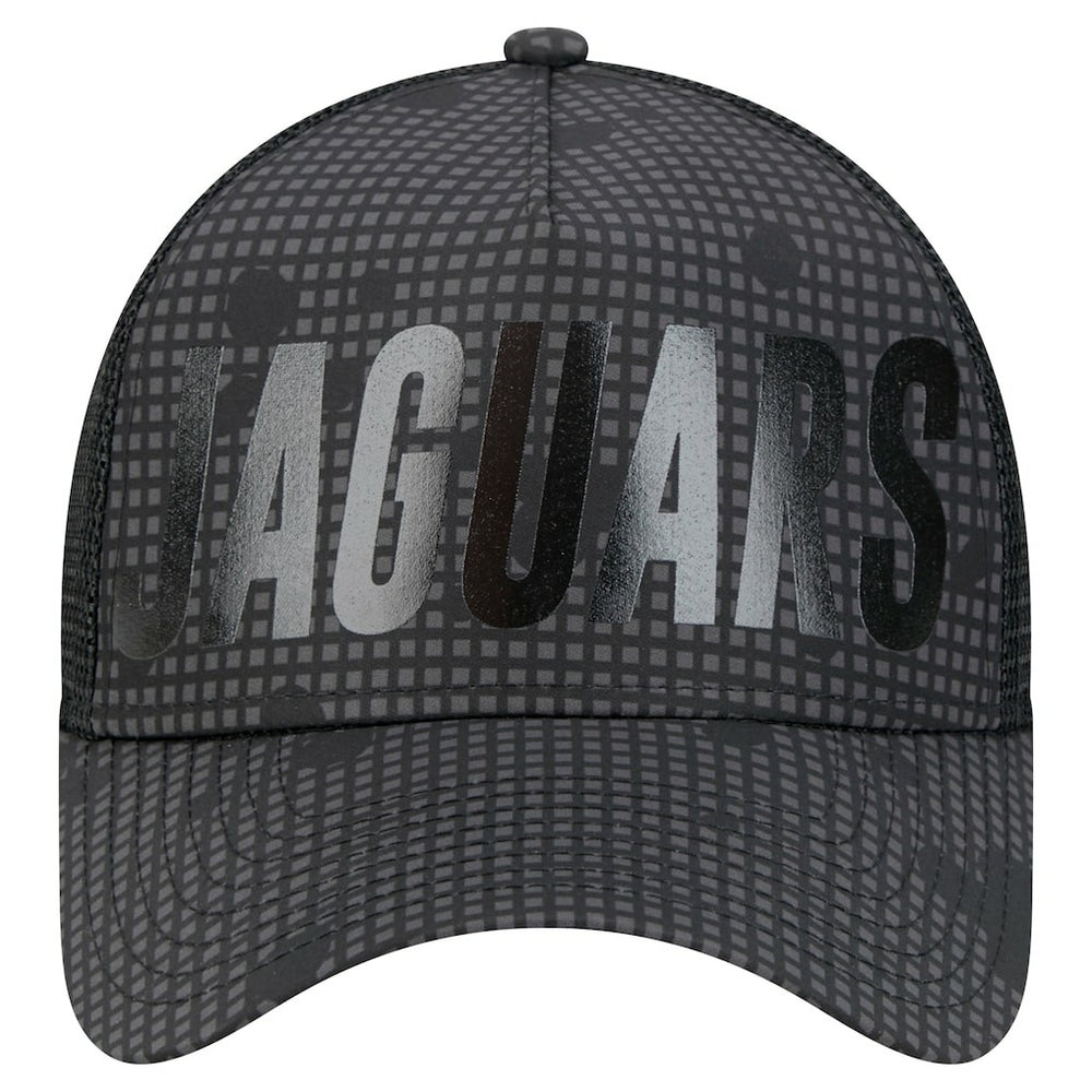 Jacksonville Jaguars New Era Midnight Ink Tonal Text A-Frame Trucker 9FORTY Adjustable Hat Black