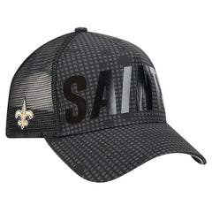 New Orleans Saints New Era Midnight Ink Tonal Text A-Frame Trucker 9FORTY Adjustable Hat Black
