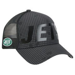 New York Jets New Era Throwback Midnight Ink Tonal Text A-Frame Trucker 9FORTY Adjustable Hat Black